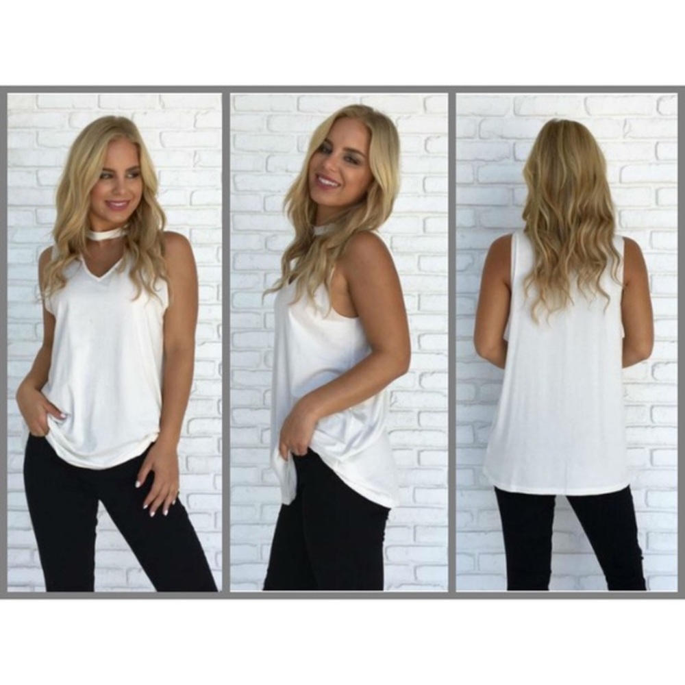 Dainty Hooligan Boutique, Versatile Jersey Choker Tank Blouse In Ivory - Small